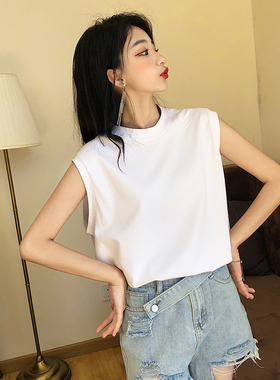 白色宽松无袖t恤女背心夏2020新款韩版纯棉港味外穿网红bf风ins潮