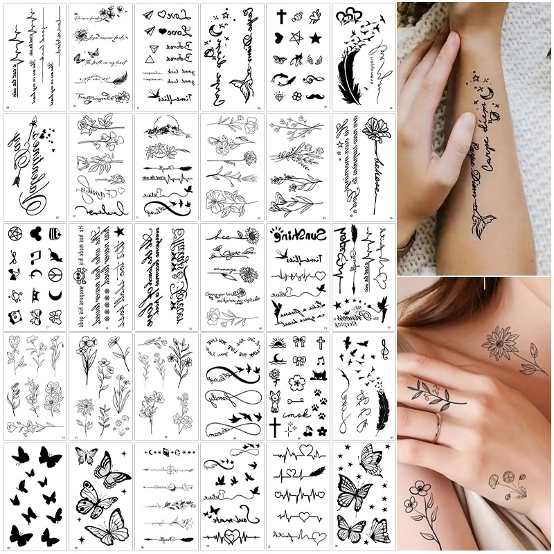 小清新英文B黑色紋身貼防水持久