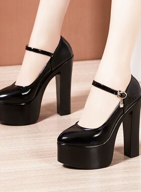 恨天高15CM尖头走秀高跟鞋女厚底防水台大码漆皮旗袍模特演出鞋