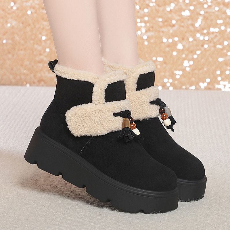 简约高级厚底雪地靴女冬季新款短靴女短筒靴子保暖棉鞋毛毛鞋