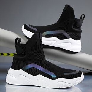 夏季 新款 飞织高帮情侣男女潮鞋 时尚 懒人鞋 袜子鞋 休闲运动鞋 子 大码
