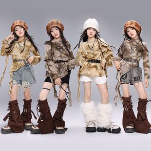 爵士舞演出服装女童jazz废风穿搭夏街舞潮服舞蹈表演服套装