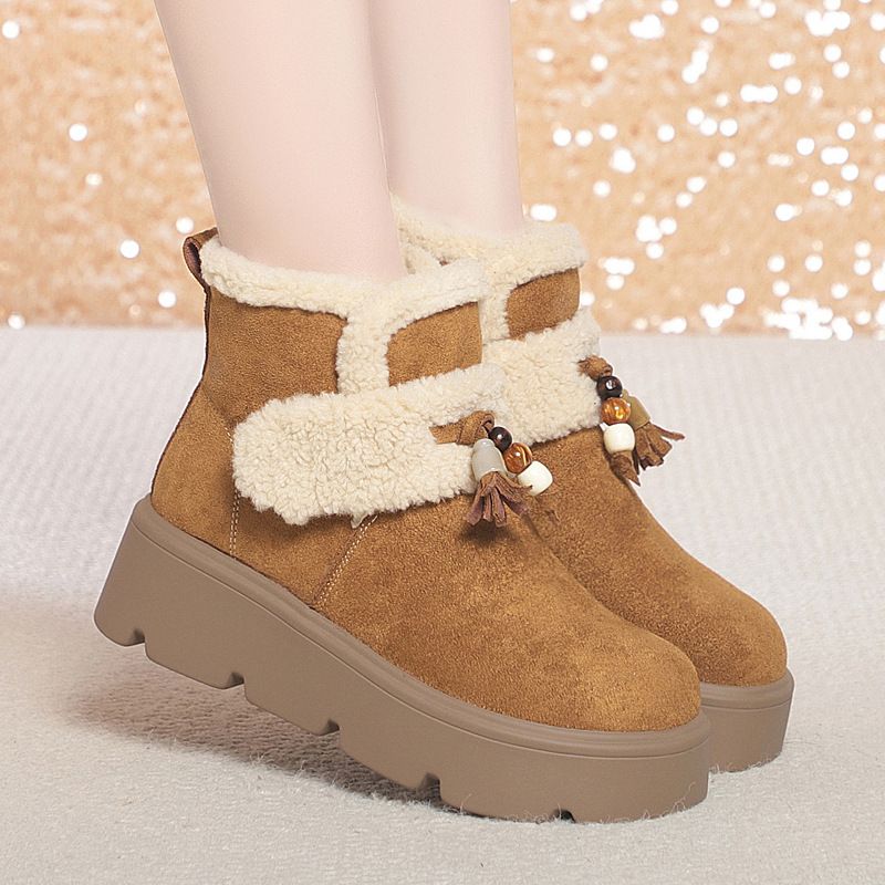 简约高级厚底雪地靴女冬季新款短靴女短筒靴子保暖棉鞋毛毛鞋