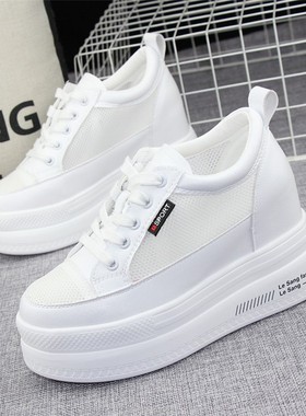 内增高10cm网面小白鞋女2025夏季新款百搭厚底休闲鞋透气运动网鞋