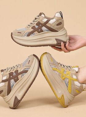 网面透气8CM增高聚氨酯底老爹鞋女新款春夏季百搭运动休闲鞋子女