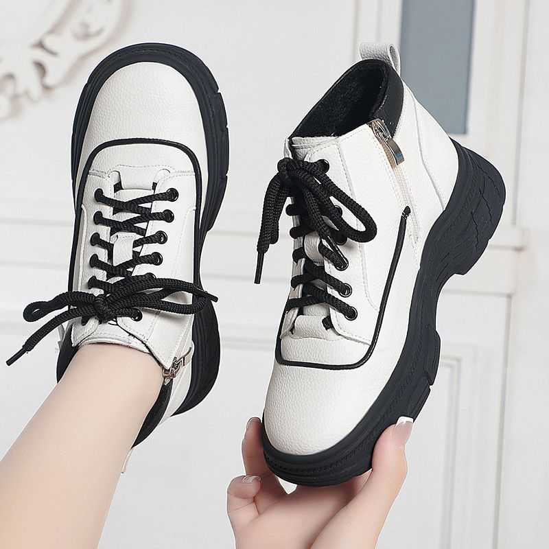 简约高级厚底工装靴子高帮休闲棉鞋马丁靴女百搭秋冬保暖短靴