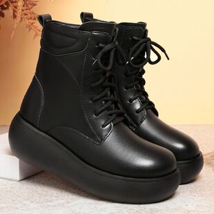 简约高级小个子黑色厚底马丁靴女款英伦风2025新款秋冬季女鞋短靴