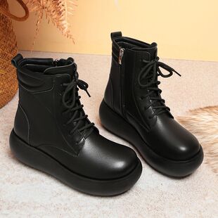 简约高级小个子黑色厚底马丁靴女款英伦风2025新款秋冬季女鞋短靴