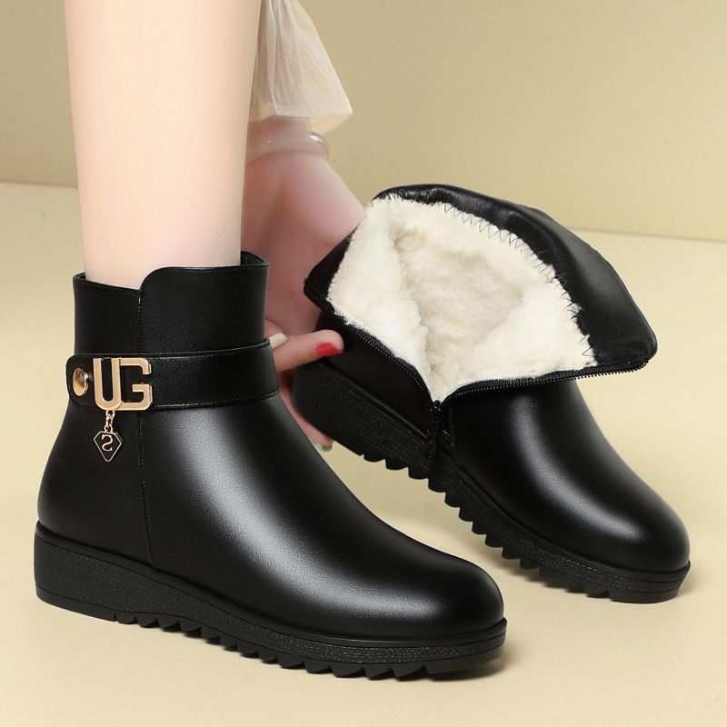 简约高级妈妈鞋冬季棉鞋秋冬老人短靴中老年女鞋皮鞋中年冬鞋