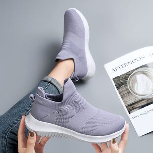 时尚 一脚蹬潮流单鞋 大码 袜子鞋 女 女士飞织网布休闲鞋 2026夏季