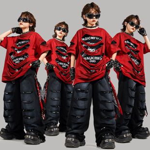 街舞潮服hiphop复古个性穿搭炸街少儿演出男童舞蹈表演服装夏