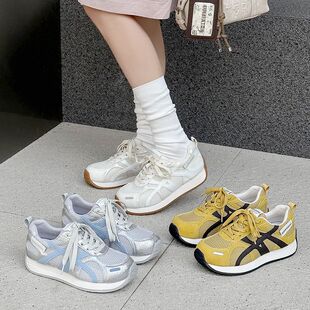 女款休闲运动跑步鞋2026春夏网面透气女鞋新款真皮百搭鞋女