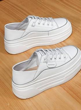 真皮厚底板鞋女秋2025新款春秋季ins潮百搭小众韩系休闲小白鞋子