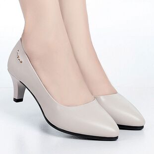 2026年新款春夏款软皮软底皮鞋黑色工作鞋妈妈皮鞋女鞋中跟单鞋女