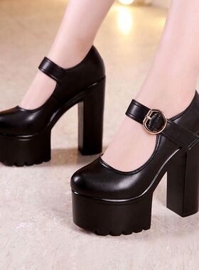 圆头高跟13cm旗袍模特走秀高跟鞋女厚底防水台工作鞋女粗跟单鞋