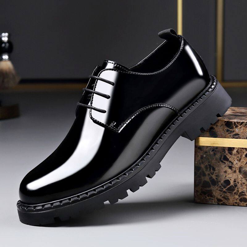 德比鞋男潮流时尚厚底圆头皮鞋真皮舒适透气系带鞋商务绅士男鞋子