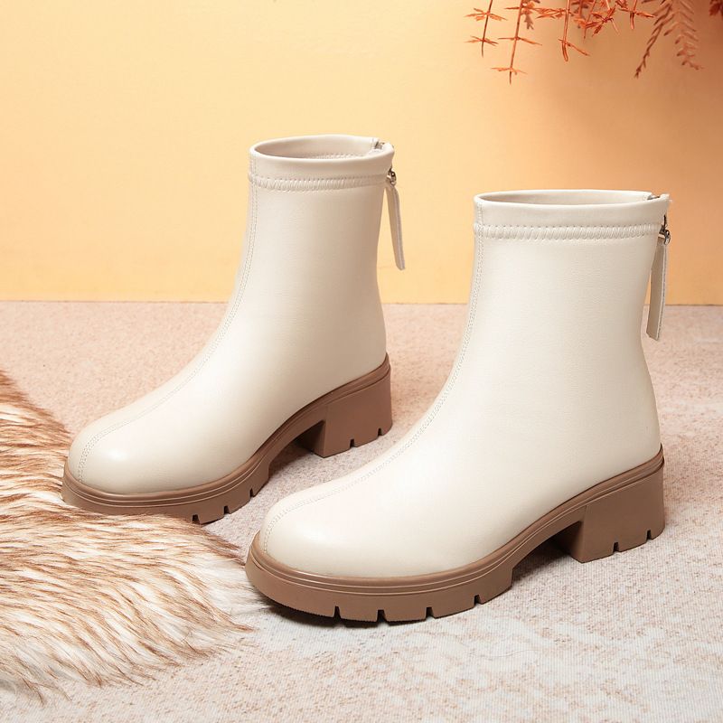 简约高级短靴女2025新款春秋单靴中跟靴子软底秋冬女鞋子皮鞋