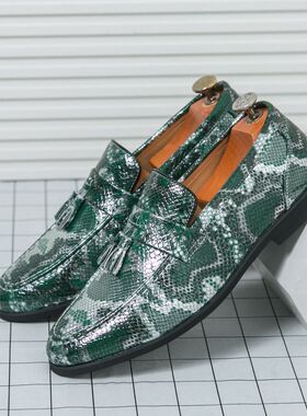 时尚大码48男士流苏乐福鞋蛇纹皮休闲皮鞋一脚蹬懒人豆豆鞋男鞋爆