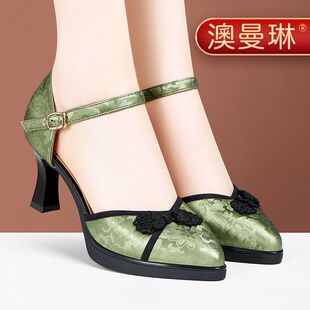 旗袍鞋一字扣带夏季新款中空高跟新中式国风复古搭配马面裙的鞋子
