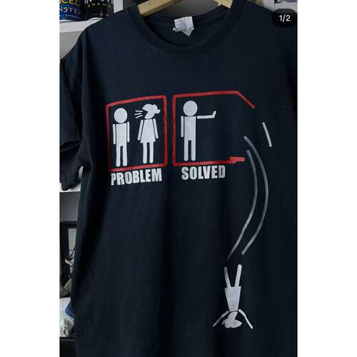 美式印花短袖男女 PROBLEM SOLVED 搞笑吐槽图案宽松黑色 T恤夏季