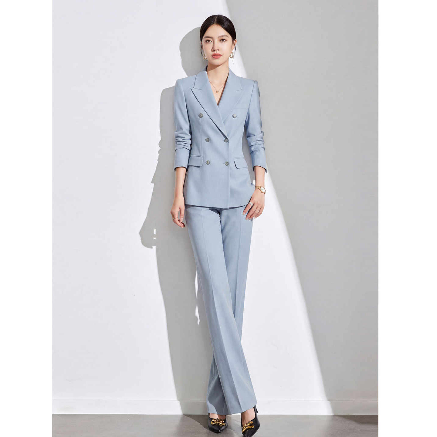 蓝色西装套装女高端定制设计感阔腿裤职业正装休闲高级感西服外套