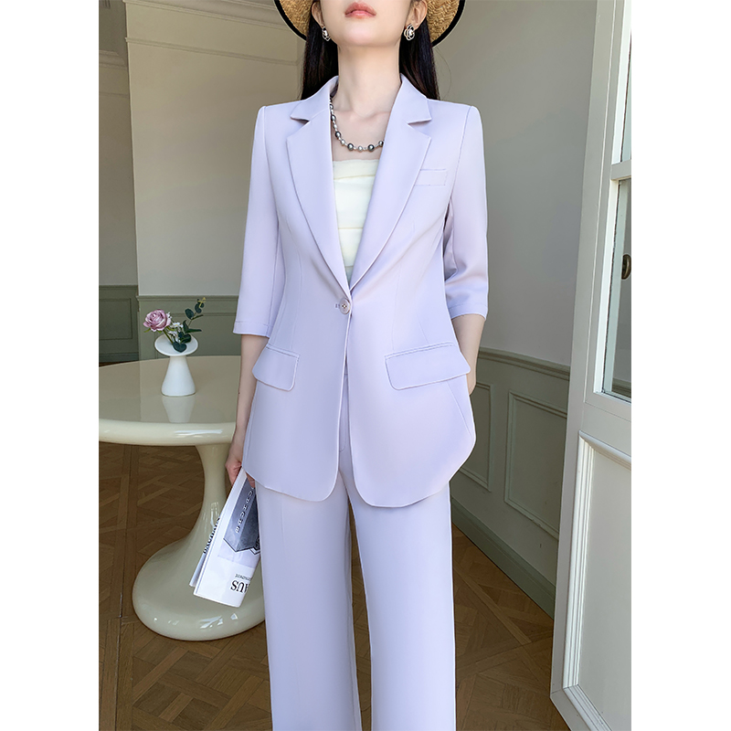紫色夏天西装套装女薄款高级感职业正装阔腿裤休闲西服外套工作服