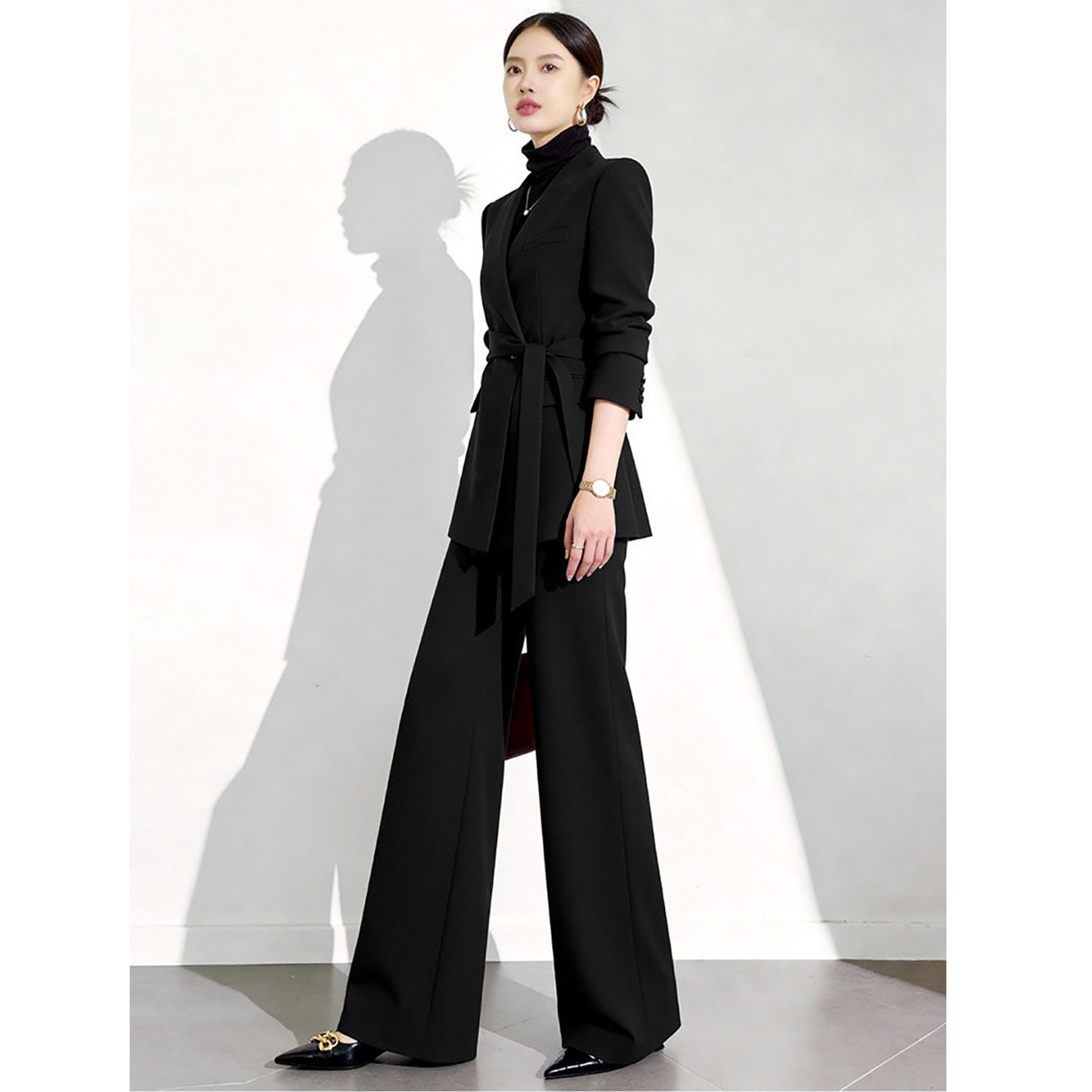 黑色西装套装女高级感酷飒风职业正装通勤御姐阔腿裤休闲西服外套