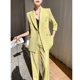 套装 女春秋时尚 气质职业正装 黄色休闲西装 御姐阔腿裤 高端西服外套