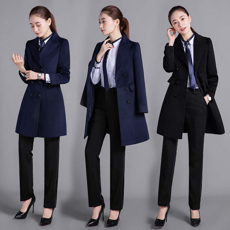秋冬职业装呢子大衣2025新款修身加厚售楼部毛呢外套女物业工作服