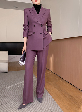 紫色西装套装女高级感职业正装时尚气质英伦风阔腿裤休闲西服外套