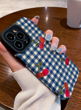 适用vivo x200手机壳x100s x90 x80 x70 x60 x50 pro油画格纹红色樱桃x200pro mini防摔硅胶皮纹高级感保护套