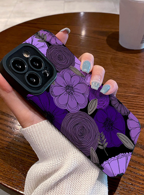 适用小米红米k80pro手机壳k70/k60/k50/k40新款k40s硅胶皮质软k70e紫色涂鸦线条花瓣k90s至尊版k50游戏保护套