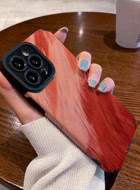 适用华为mate60pro mate50 40 80e手机壳p60 p50 p40皮质nova11 15 9 8 7 6防摔保护套高级小众红色涂鸦羽毛