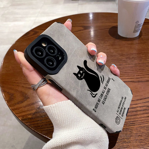 适用vivo Y97 Y93 Y85 Y83 Y81S Y77 Y76S Y73S Y71 Y70S手机壳Y55S Y33 Y30 Y15保护套翻毛皮秋冬款英文黑猫