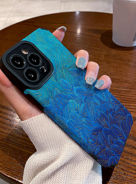 适用华为荣耀400手机壳300/200/100/90/80/70se/60/50/pro新款满屏蓝色羽毛绘画防摔简约魔术magic7 6保护套