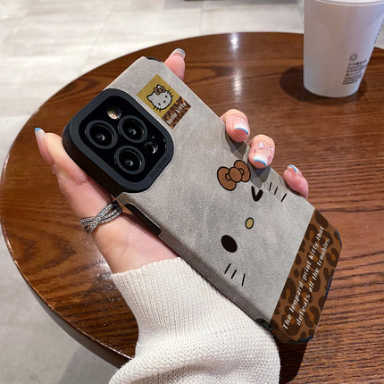 适用OPPO reno15手机壳reno14/13/12/11/10/9/8/7/6/5pro硅胶皮质防摔新款秋冬翻毛皮豹纹哈喽KT猫高级保护套