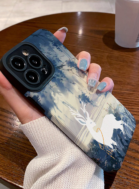 适用小米红米k70 k60 10X K20 k90PRO手机壳男女硅胶k90s至尊版 K40S K50 PRO 5G保护套小众绘画森林白色灵鹿