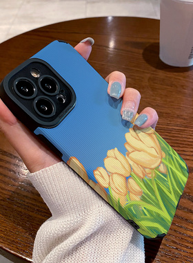 适用vivo S17 S16 S15 S12 S10 pro手机壳s9 s7 s6皮质软全包女 s16pro s1 s30 e保护套小众蓝色抽象油画花朵