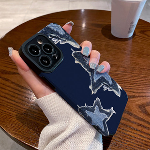 防摔findX7硅胶皮纹x9pro软镜头全包高级感男保护套外壳蓝色帆布牛仔星星 X9手机壳Findx8新款 适用OPPO Find