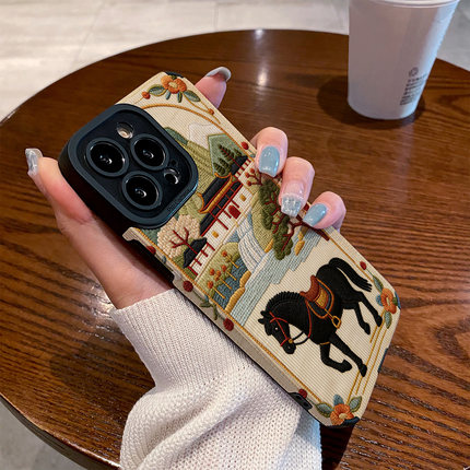 适用小米红米note15pro手机壳新款note14/12/11/10防摔plus硅胶12t皮质软高级感小众保护套古风山水黑马年