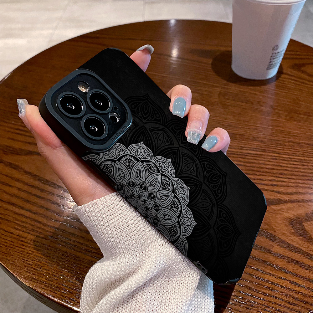 适用苹果15手机壳iphone16promax新款13/12/11硅胶皮质14plus防摔xs暗黑风格复古花纹xr高级17 Air简约保护套