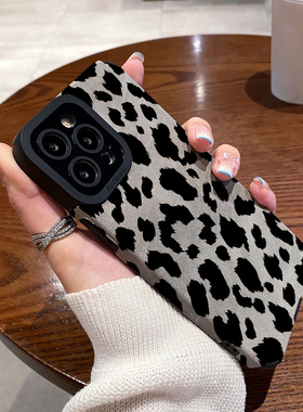 适用vivo x100 x90 x80 x70 x60 x50 pro手机壳x27翻毛皮黑色涂鸦豹纹x23幻彩版新款防摔硅胶皮纹高级保护套