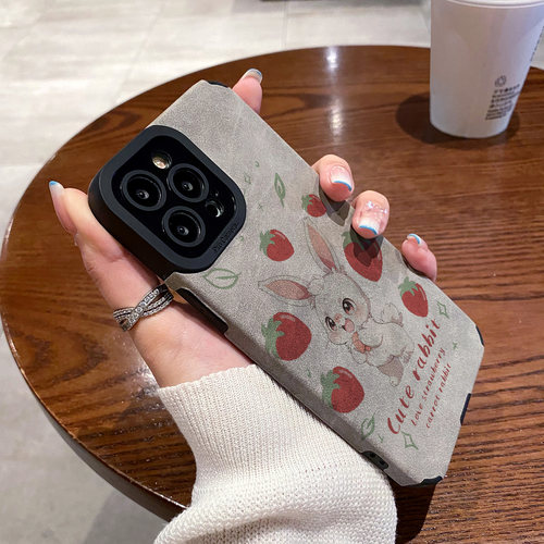 适用vivo Y97 Y93 Y85 Y83 Y81S Y77 Y76S Y73S Y71 Y70S手机壳Y55S Y33 Y30 Y15保护套翻毛皮秋冬款草莓兔子