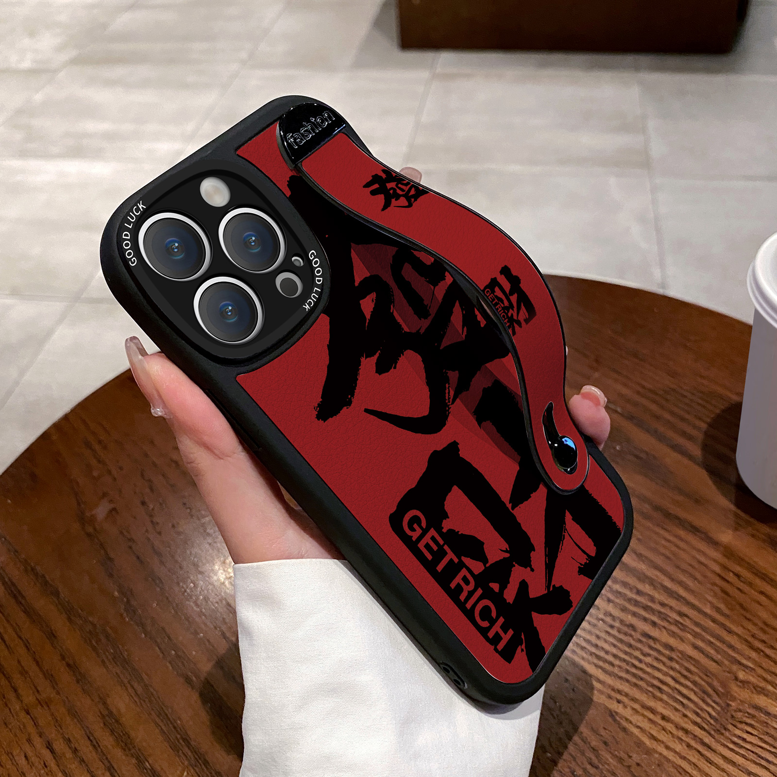 适用OPPO a97 a96 a95 a94 a73 a58 a56s a11x新款A9X手机壳a8腕带支架A1保护套外壳红色文字发财新年款2024