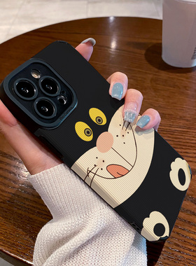 适用小米红米k70手机壳k60/k50/k40/pro新款k40s硅胶皮质软k70e呆萌黑色笑脸猫咪k90s至尊版k50游戏k20保护套