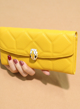 2025新款黄色招财真皮长款钱包女士多卡位大容量钱夹放手机小手包
