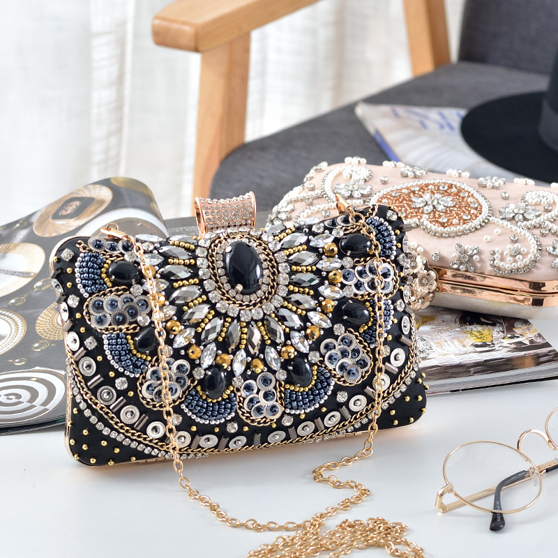 镶钻珠绣新款手拿宴会包包女水钻串珠复古晚宴手包女包旗袍手包