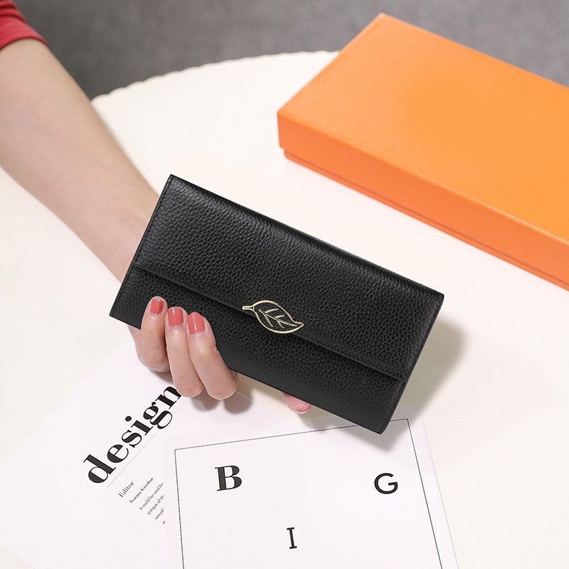 时尚简约软皮钱夹大容量放手机大钞夹2024新款薄款长款真皮钱包女