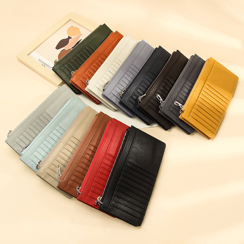 真皮女士钱包长款外贸日式多卡位卡片包头层牛皮拉链手包长钱夹