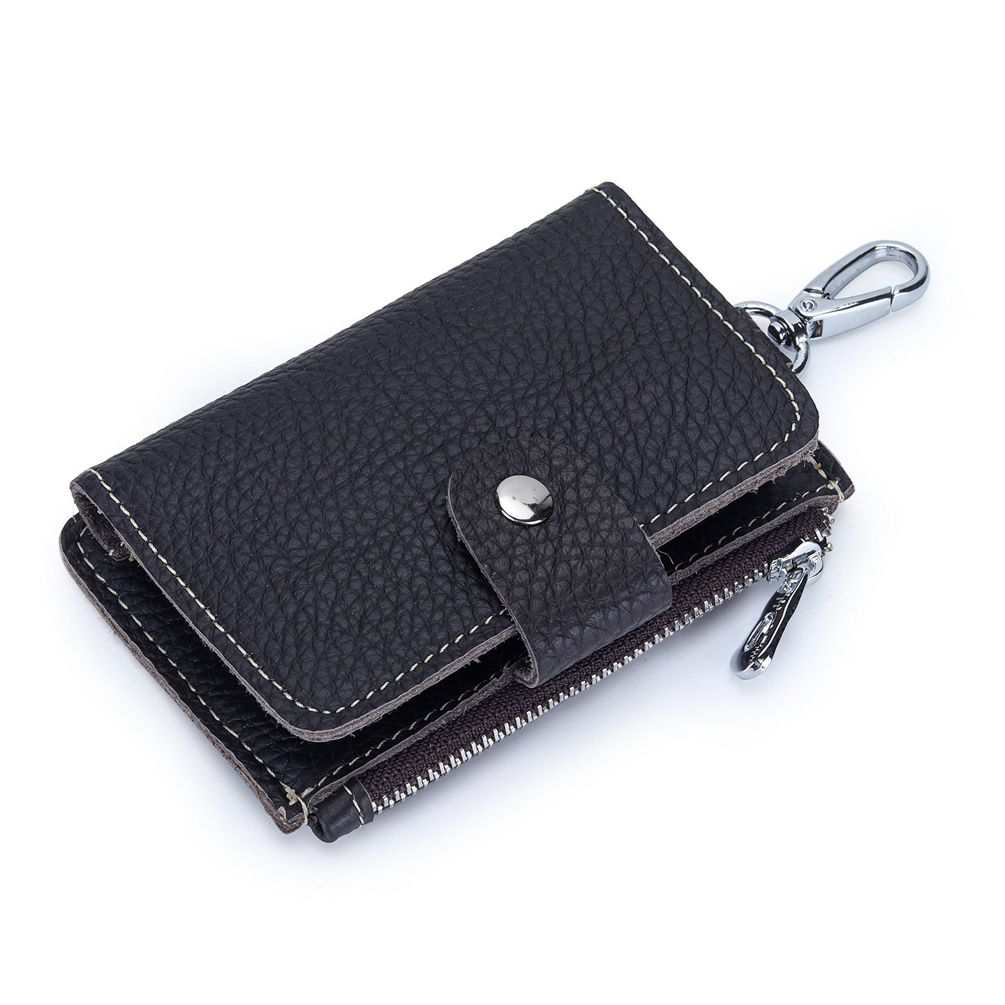 头层牛皮钥匙包男女腰挂勾扣锁匙包真皮拉链搭扣超薄多卡位零钱包